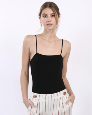 Double Lined Straight Top Bodysuit in Black