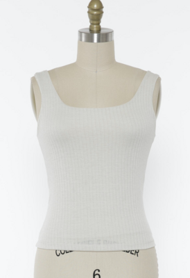 Ribbed Square Neck Tank in Oatmeal