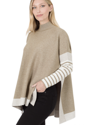 Fall Go-To Oversized Striped Sweater In Beige