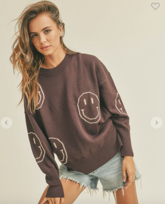 Keep Smiling Sweater in Eggplant
