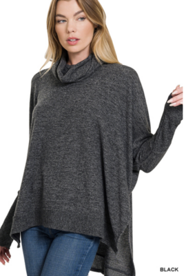 All Good Cowl Neck Sweater in Heather Black