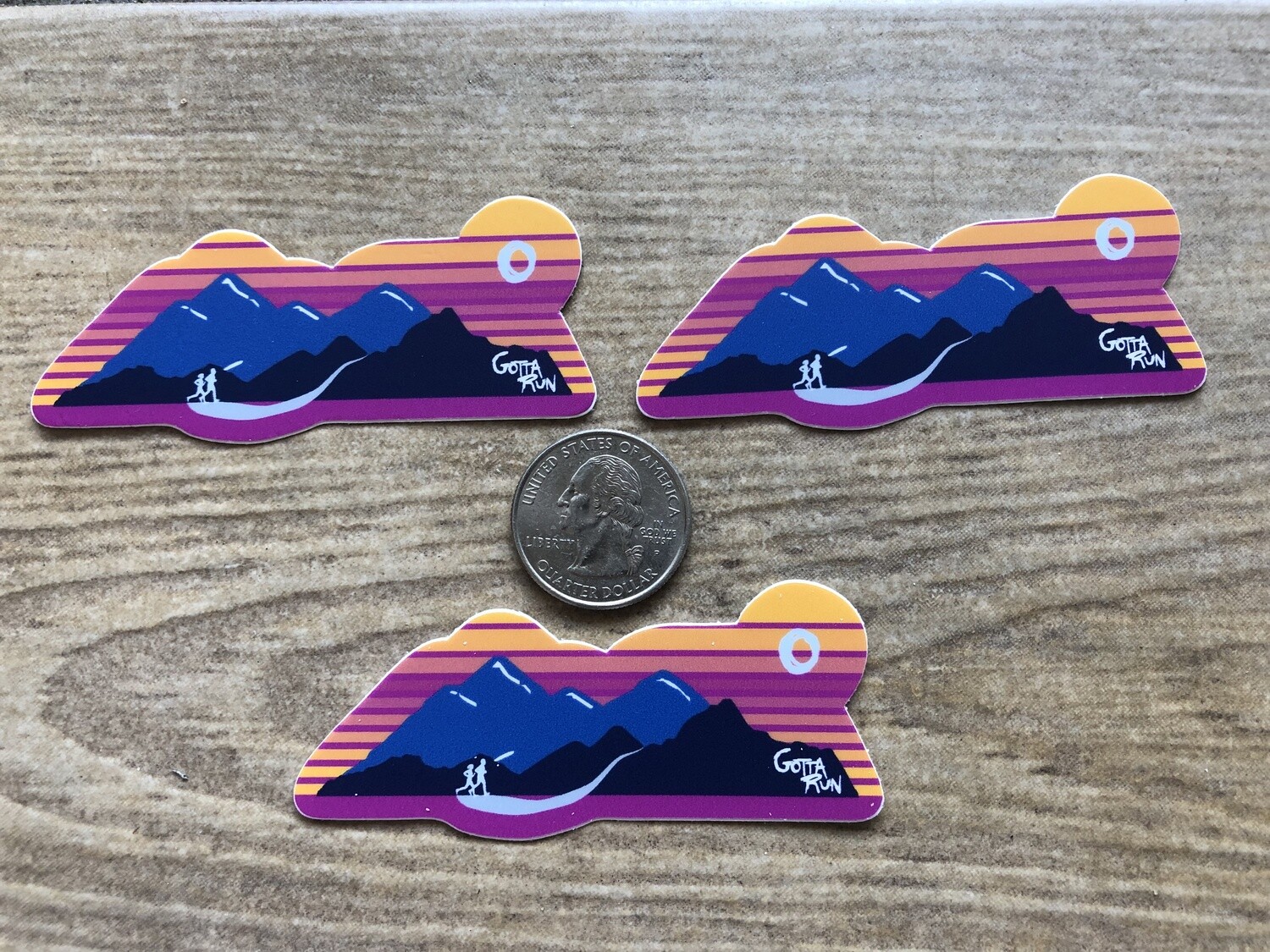 3-pack of "mini" Gotta Run Lifestyle Mountain Sunset Runner stickers