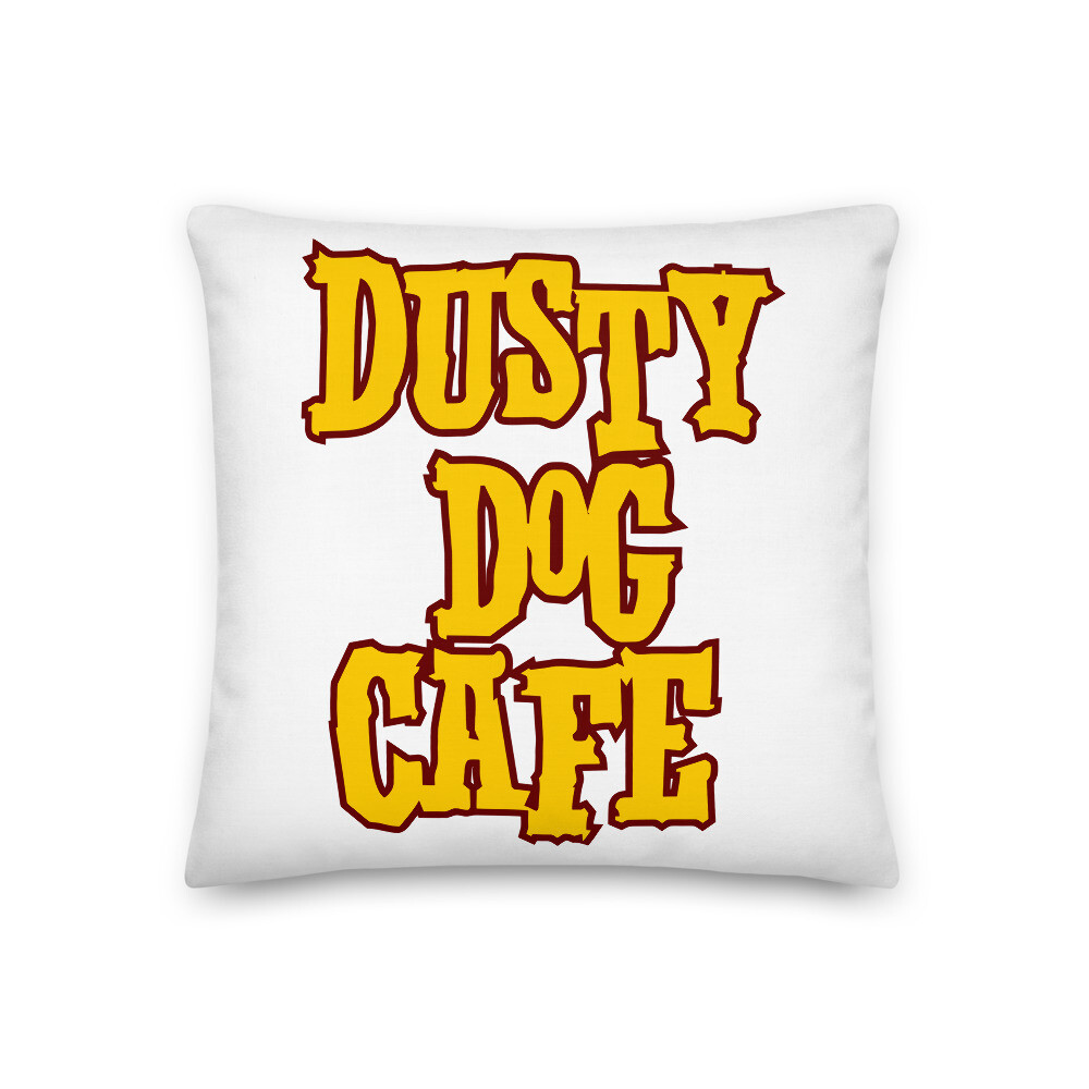 Premium Pillow - Yellow/Red Dusty Dog Cafe Logo