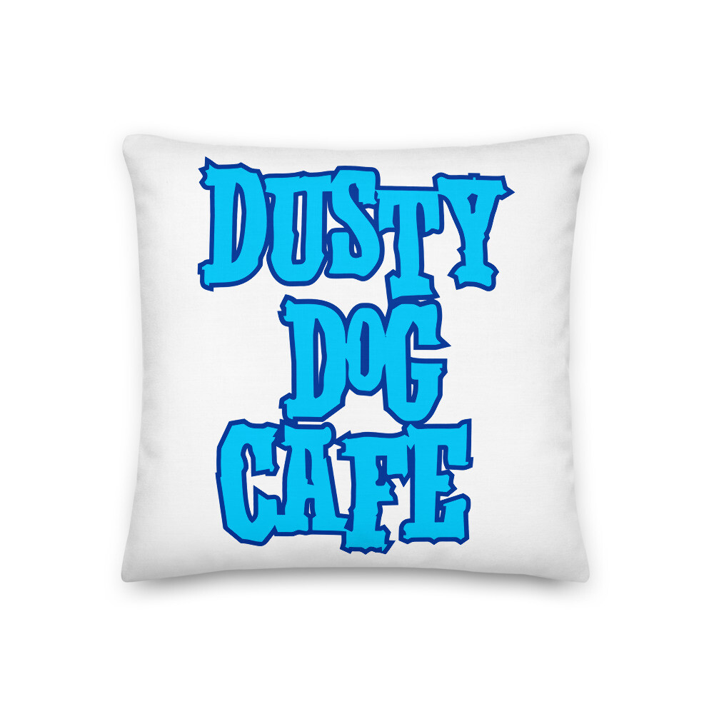 Premium Pillow - 'Blue/Blue - Dusty Dog Cafe Logo