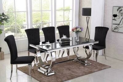 Giovanna Black Glass & Chrome 180cm Dining Table + Nicole Dining Chairs
