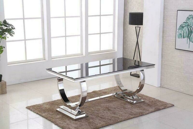 Giovanna Black Glass & Chrome 180m Dining Table Giovanna Black Glass & Chrome 180m Dining Table