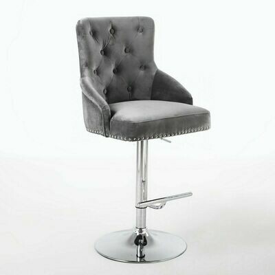 Rocco Grey Brushed Velvet Buttoned Bar Stool With Chrome Stand