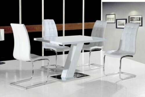 Livorno White High Gloss Dining Table & 4 White Chairs