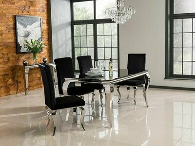 Laveda 200cm Black Glass Dining Table + Laveda Black Chairs