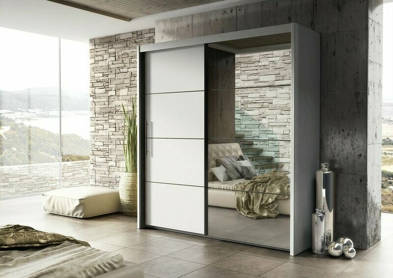 Capri Large Sliding Mirrored 201cm Wardrobe Matt White