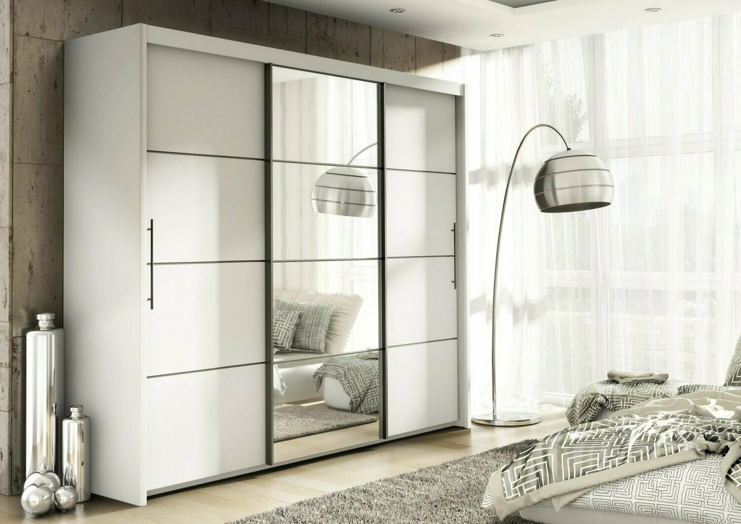 Capri Large Sliding Mirrored 251cm Wardrobe Matt White