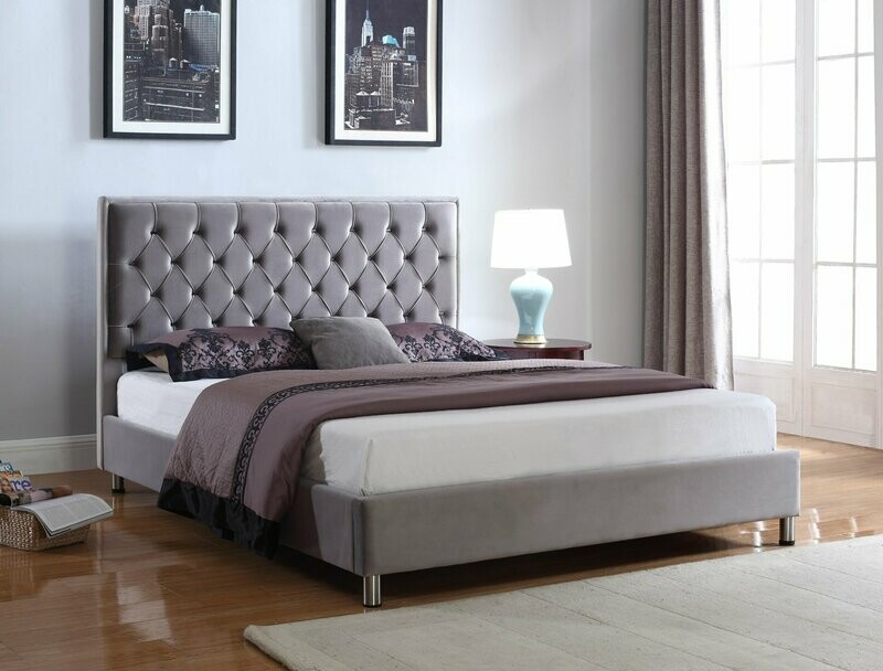 Isabelle Velvet Double Bed Light Grey