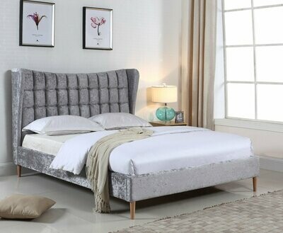 Mula Crushed Velvet Silver Wing Tip Double Bed
