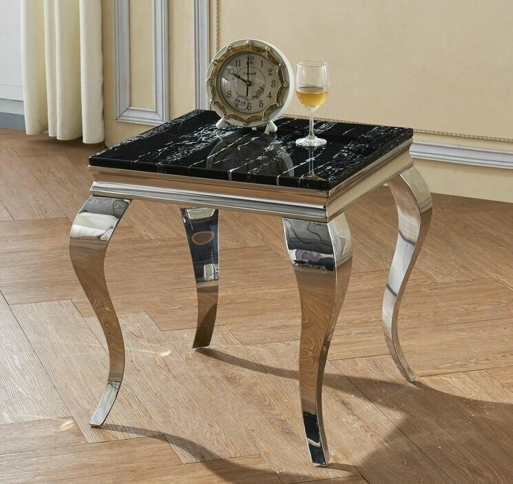 Arya Natural Stone  Marble Lamp Table with Stainless Steel Base