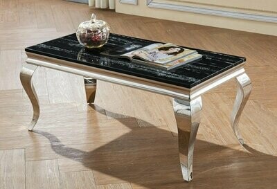 Arya 100cm Natural Stone Marble Coffee Table Stainless Steel Base