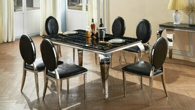 Arya 120cm Natural Stone Marble Dining Table Stainless Steel Base