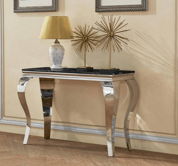 Arya Natural Stone  Marble Console Table with Stainless Steel Base
