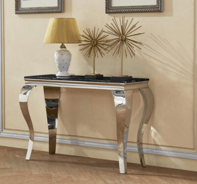 Arya Natural Stone Marble Console Table with Stainless Steel Base