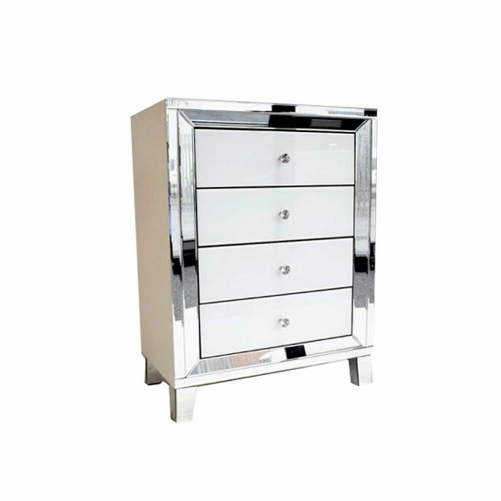 Paris Mirrored White Glass 4 Chest of Drawers