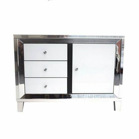 Paris Mirrored White 3 Drawers Cupboard