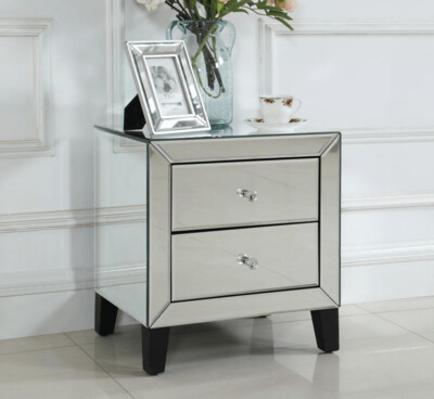 Faustina Mirrored Bedside 2 Drawers Table
