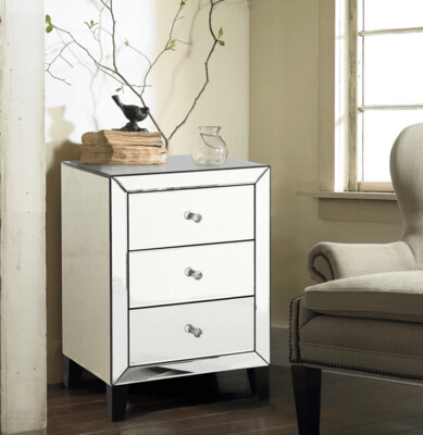 Faustina Mirrored Bedside Table 3 Drawers Chest