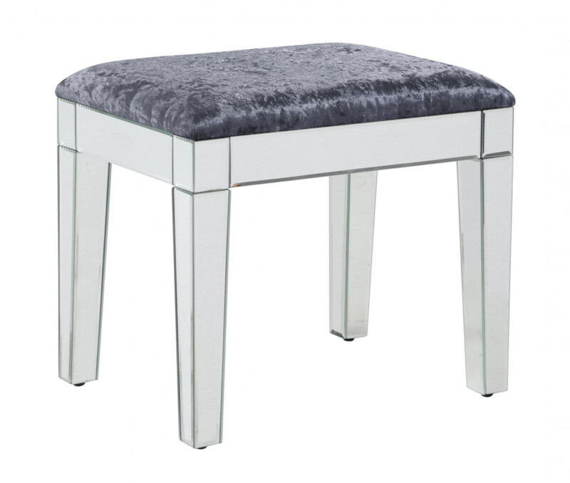 Faustina Mirrored Silver Grey Crushed Velvet Stool Faustina Mirrored Silver Grey Crushed Velvet Stool