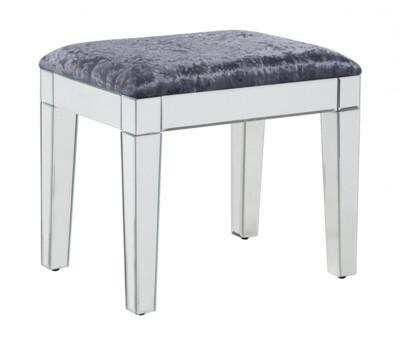 Faustina Mirrored Silver Grey Crushed Velvet Stool
