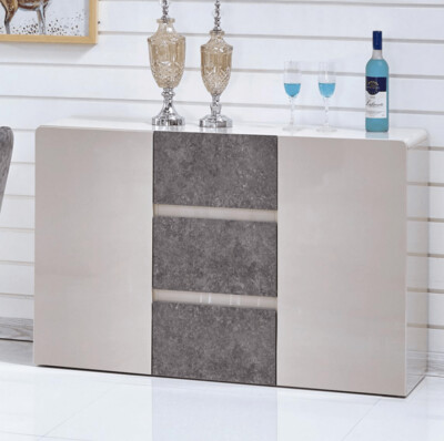Belgravia High Gloss Sideboard with Stone Effect 3 Drawers