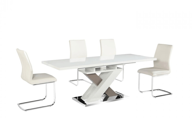 Huxley Extending White & Grey High Gloss Frame with Stainless Steel Coated Base
