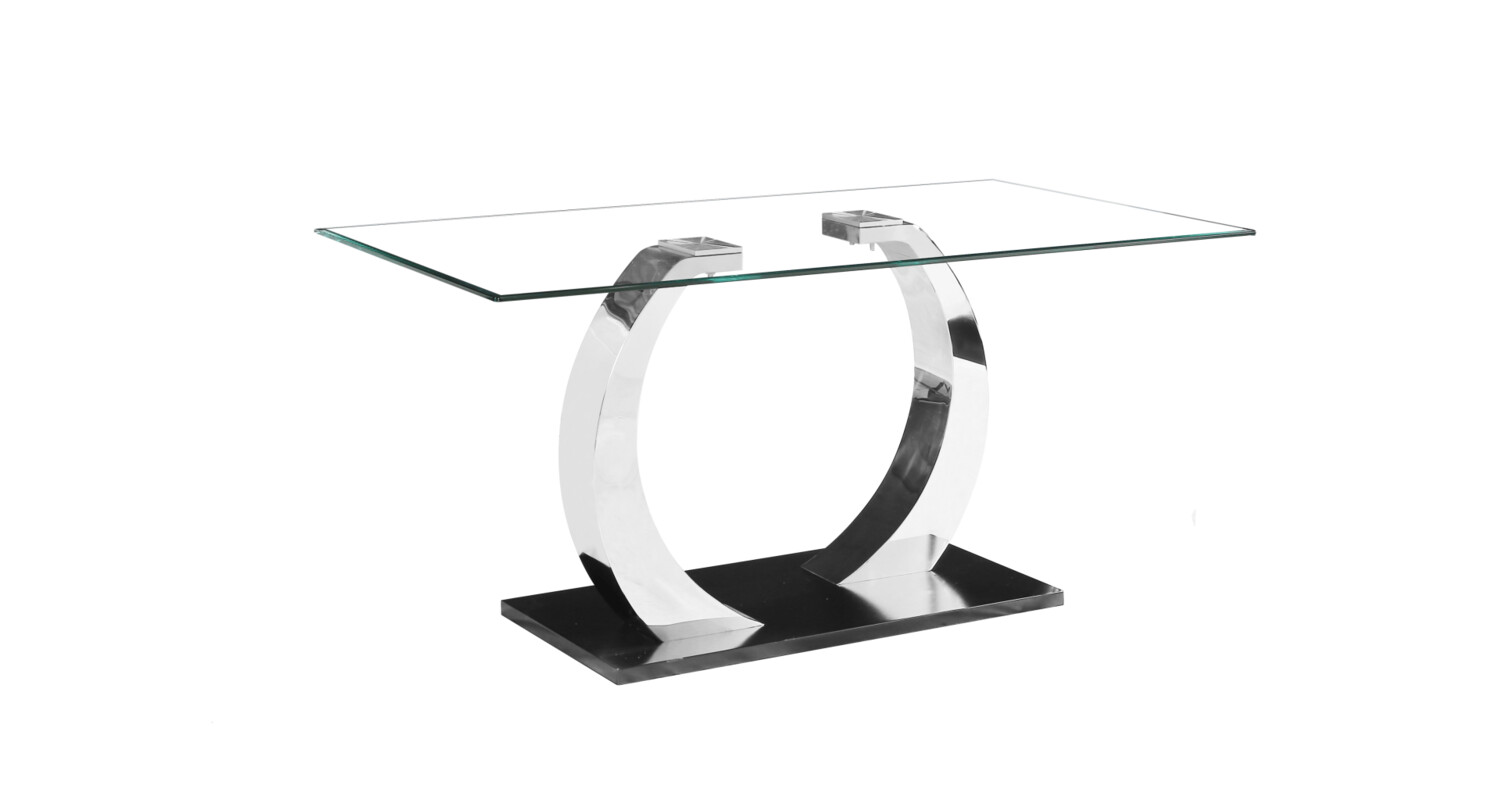 Pasha Glass Chrome Leg Black Base 160cm Dining Table