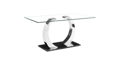 Pasha Glass Chrome Leg Black Base 160cm Dining Table