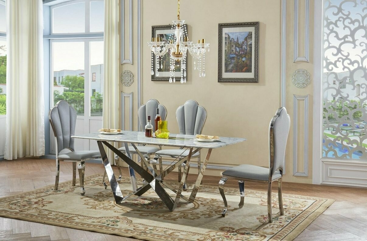 Serena White Marble 180cm Dining Table with Stainless Steel Base