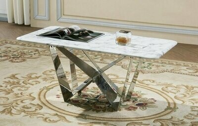 Serena White Marble 100cm Coffee Table with Stainless Steel Base