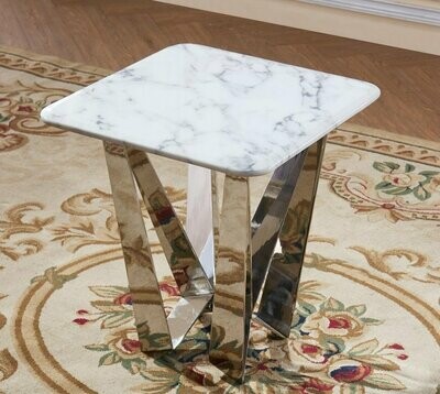 Serena White Marble Lamp Table with Stainless Steel Base