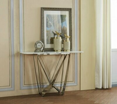 Serena White Marble 110cm Console Table with Stainless Steel Base