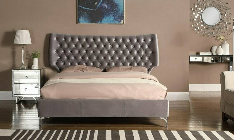 Ashley Grey Velvet Double Bed