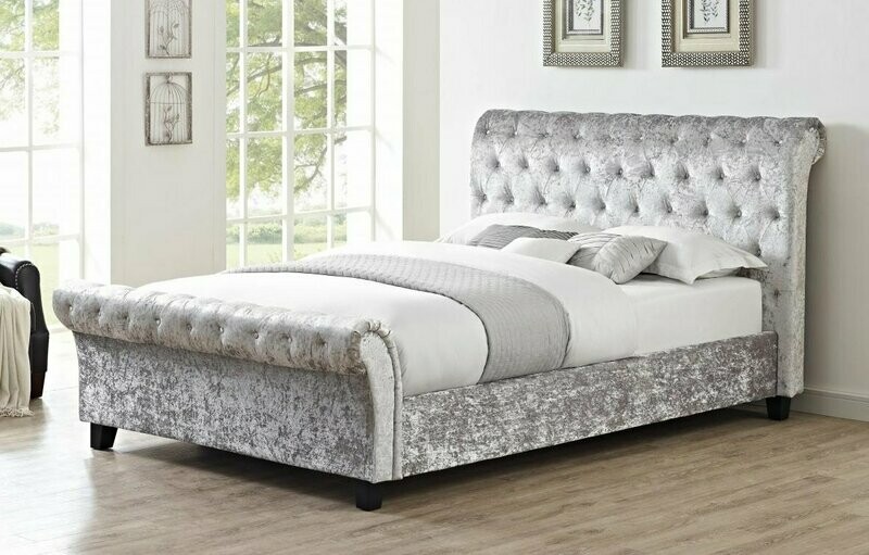 Casa Amor Silver Crushed Velvet Double Bed