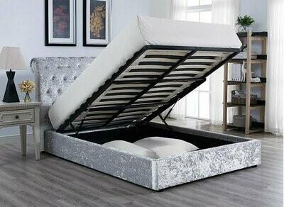 Casa Amor Silver Crushed Velvet Ottoman Double Bed