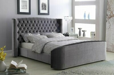 Ophelia Silver Grey Plush Velvet Double Bed