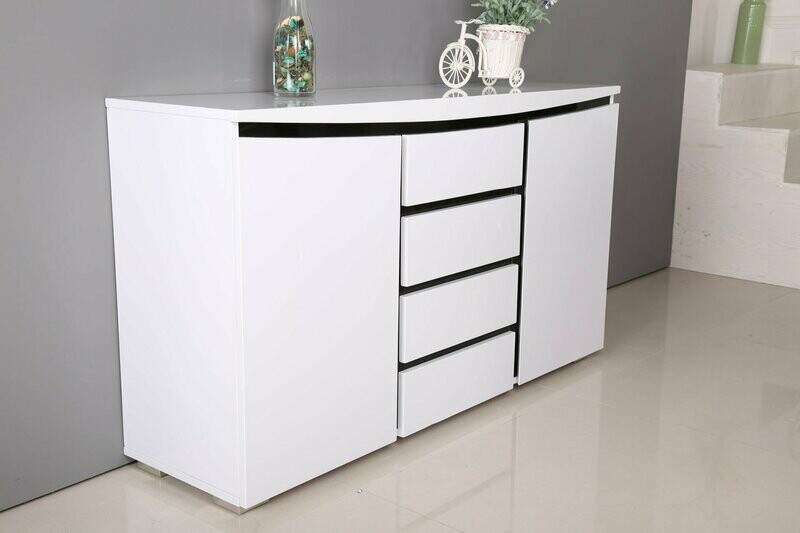Lyon White High Gloss Sideboard 2 Door 4 Drawer