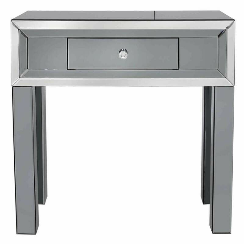 Julius Smoked Mirrored Clear Trim Glass Slim Console Julius Smoked Mirrored Clear Trim Glass Slim Console