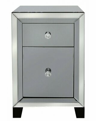 Julius Smoked Mirrored Clear Glass Bedside 2 Drawers Table