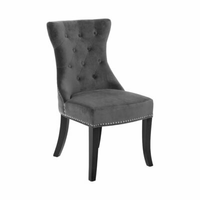 Vivian Dark Grey Luxury Quilted Velvet Knockerback Dining Chair (x2)