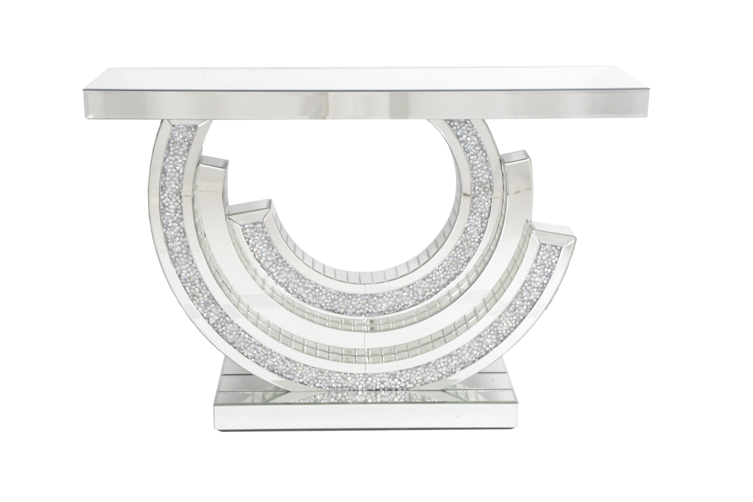 Aurelia Diamond Crush Crescent Mirrored Console Table