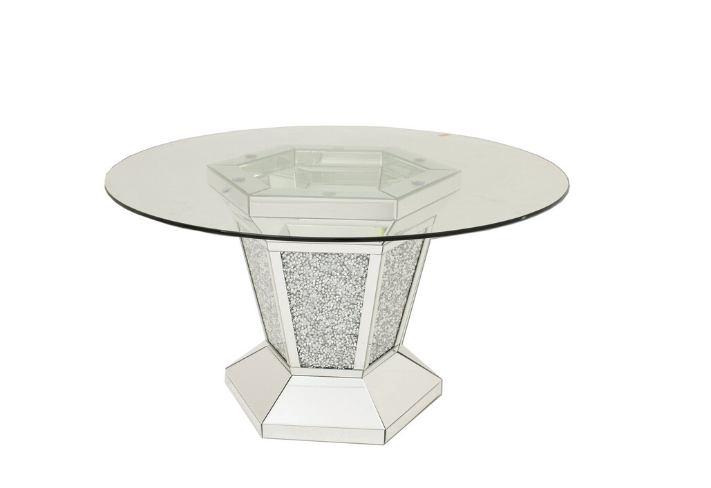 Empire Round 135cm Diamond Crush Glass Dining Table