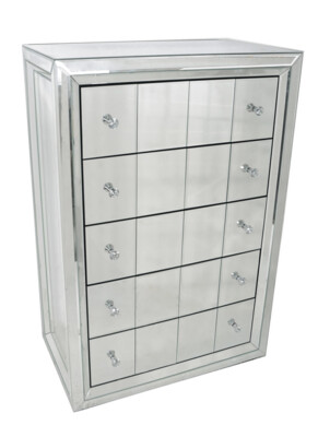 Emperor Mirrored Glass 5 Drawer Tallboy Chest of Drawers