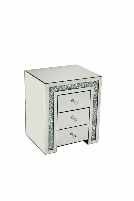 Essex Diamond Crush Mirrored Glass 3 Drawer Bedside Cabinet