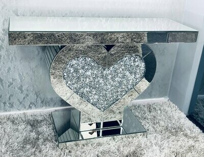 Love Heart Diamond Crush Mirrored Console Table