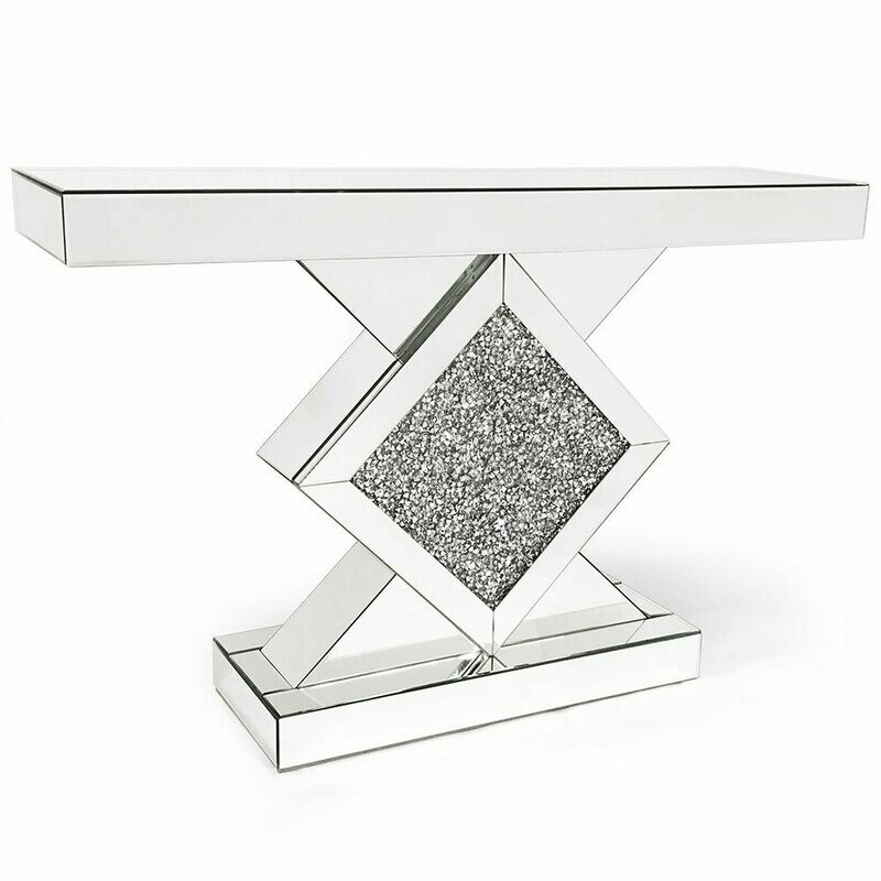 Tia Diamond Crush Mirrored Console Table Tia Diamond Crush Mirrored Console Table